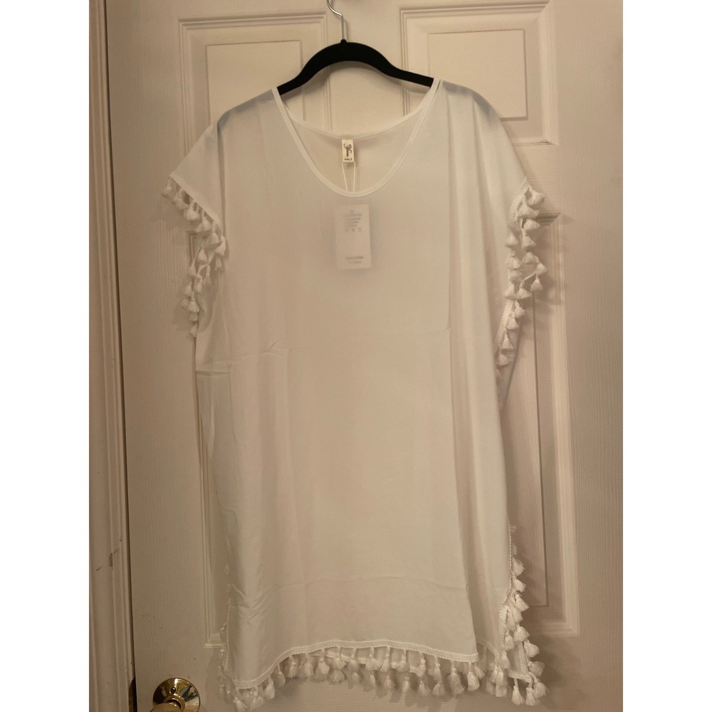 Yincro White Tassel Cover Up‎ Kaftan Beach Dress One Size